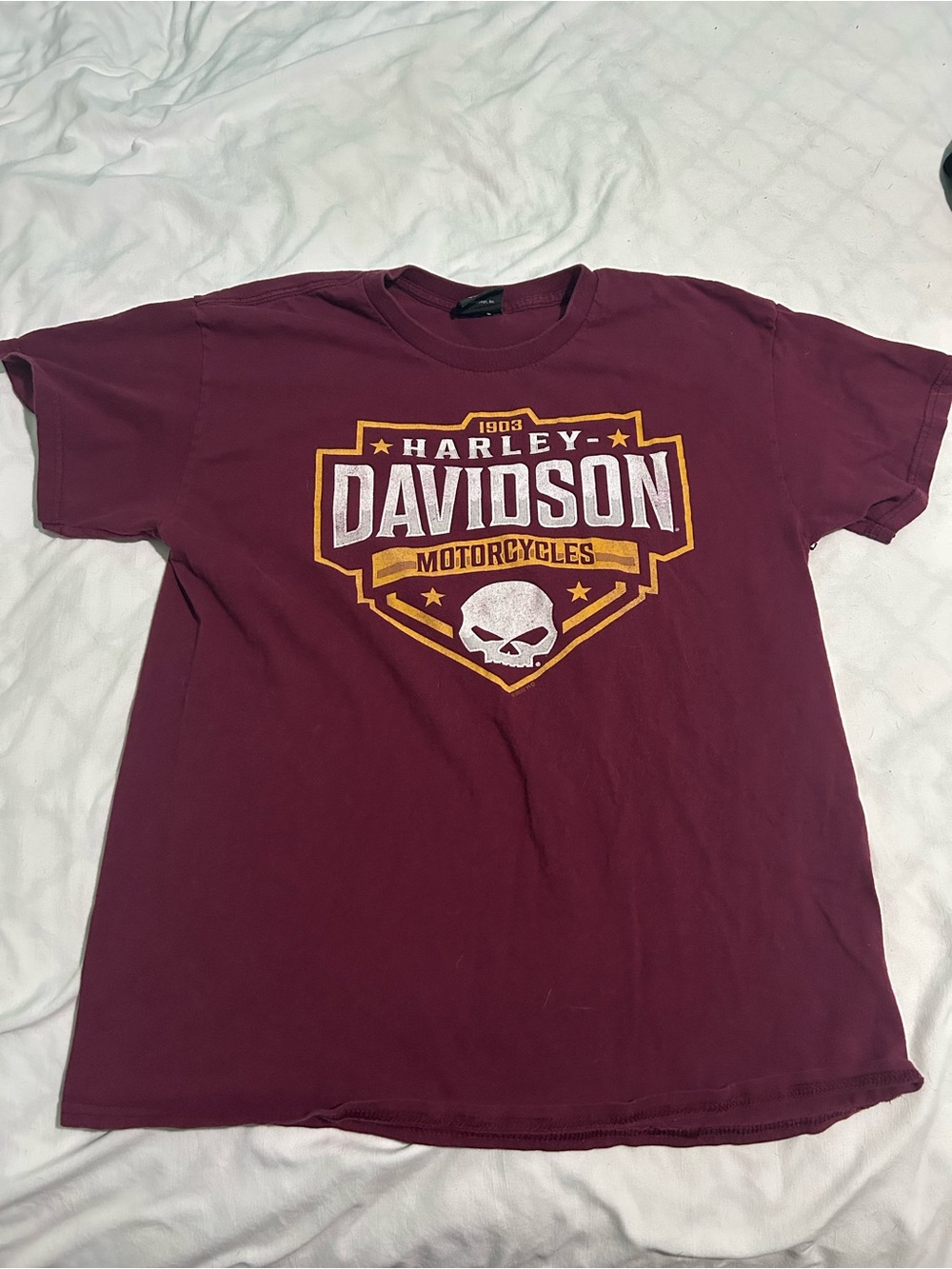 Harley-Davidson Maroon Tee with Gold & White Logo